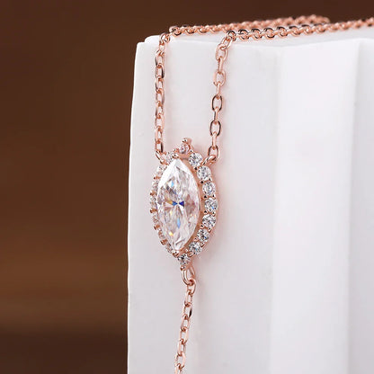 Marquise Cut Full Moissanite Pendant Necklace for Women 100% S925 Silver Y-style Halo Diamond Drop Neckchain with Certificate