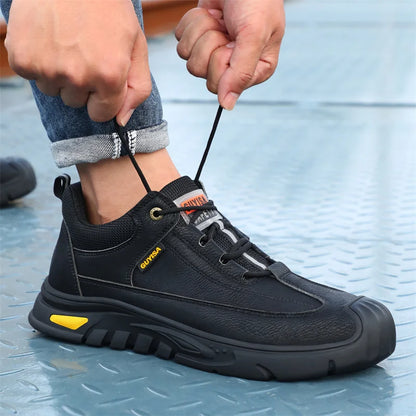Black Leather Work Safety Shoes Waterproof Indestructible Steel Toe Cap Labor Shoes For Men Breathable Anti Smashing Sneakers