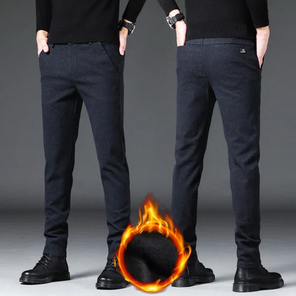 Fashion Men Thermal Fleece Casual Pants Winter Thick Straight Slim Velvet Trousers Brand Clothing Korean Male Pants Size 28-38