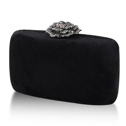 Diamonds Flower Velvet Evening Bag Women New Elegant Chain Banquet Dress Clutch Bag Ladies Wedding Dinner Party Box Small Purses
