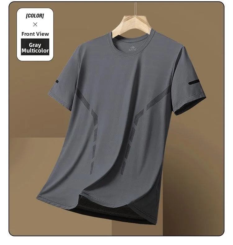 Ice Silk Men's T-Shirt Quick Dry Thin Short Sleeve Breathable Half Sleeve Large Size Casual Sporty Trendy round Neck Short Sl...