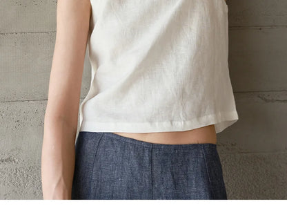 Chic Front And Back Two Wear Women Linen Tank Top 2026 Summer New Casual Short Loose 100% Linen Sleeveless Crop Tops