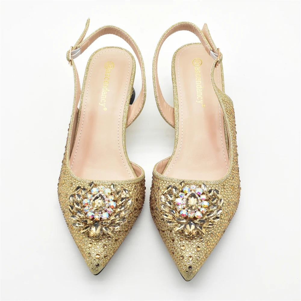 Gold Shoe and Bag Set for Party in Women African Women Shoes and Bags Italy Wedding Elegant Pumps for Lady Heeled Sandals Woman