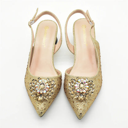 Gold Shoe and Bag Set for Party in Women African Women Shoes and Bags Italy Wedding Elegant Pumps for Lady Heeled Sandals Woman