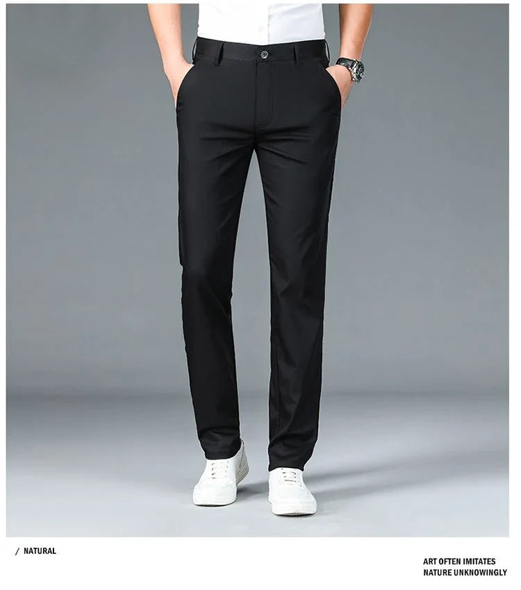 Bamboo Fiber Business Straight Pants Men's Summer Thin Classic Design Office Dress Breathable Casual Formal Trouser Man Clothes