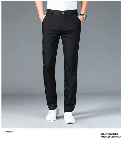 Bamboo Fiber Business Straight Pants Men's Summer Thin Classic Design Office Dress Breathable Casual Formal Trouser Man Clothes