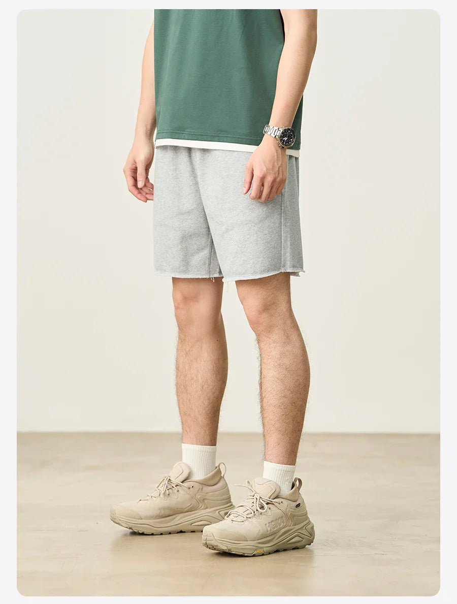 2025 Summer New Oversize 390gsm Drawstring Shorts Men  Raw  Hem Athletic Sports Runinng Shorts