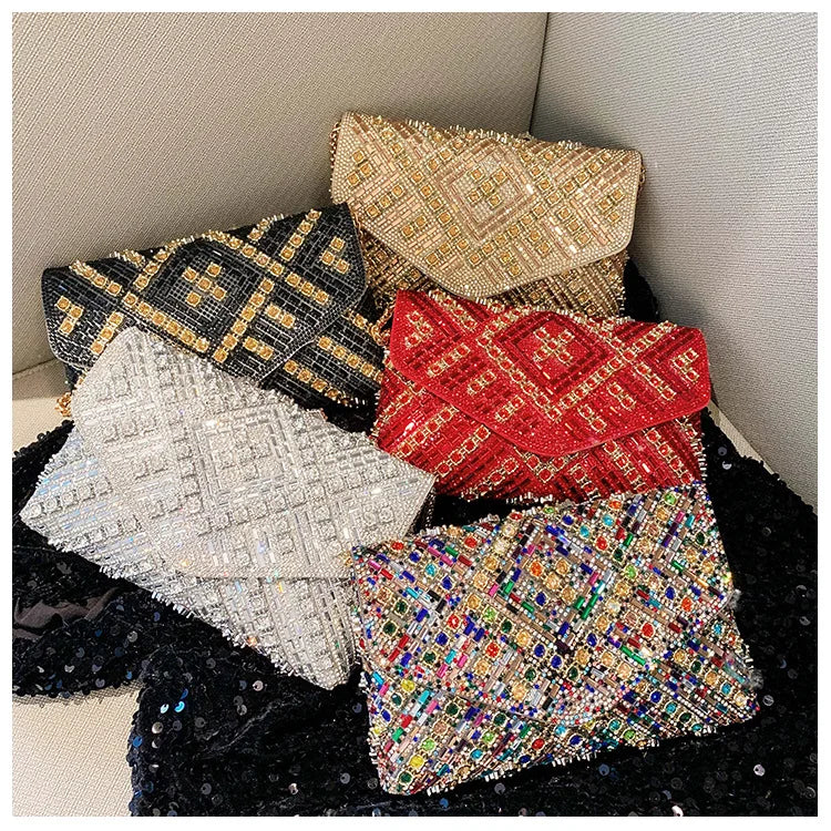 Rhinestone Evening Clutch Bag 2025 Diamond Women Banquet Party Wedding Fashion Messenger Purse Chain Small Shoulder Bag
