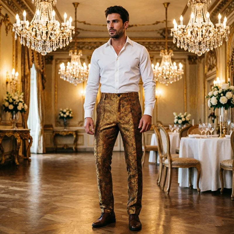 New Men Luxury Jacquard Suit Pants Fashion Wedding Party Groom Dress Trouser
