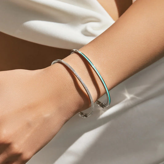 Bracelet jonc empilable tendance en argent sterling 925 émaillé vert menthe élégant et simple pour femme, bijou de fête