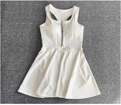Tennis Skirt Casual Half Zipper Sports Fitness Dress Anti-Running High Waist Slim Golf Yoga Dress