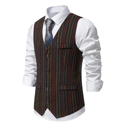 Men Waistcoat Autumn Vintage Striped Single-breasted Man Vest Slim Sleeveless Business Casual Versatile Male Suit Vest