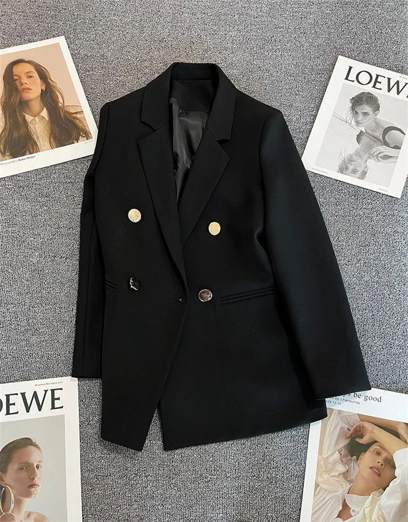 Spring Autumn High Quality Long Sleeve Female Blazer Double Button Jacket Ladies Business Work Wear Formal Coat Women Outerwea
