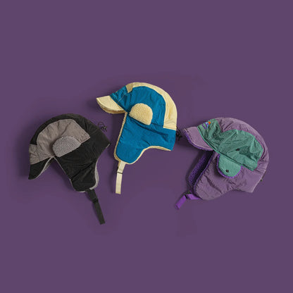 Fashion Embroidered Color Matching Plush Caps for Men and Women Riding Winter Outdoors Warm Earflaps Bomber Hats