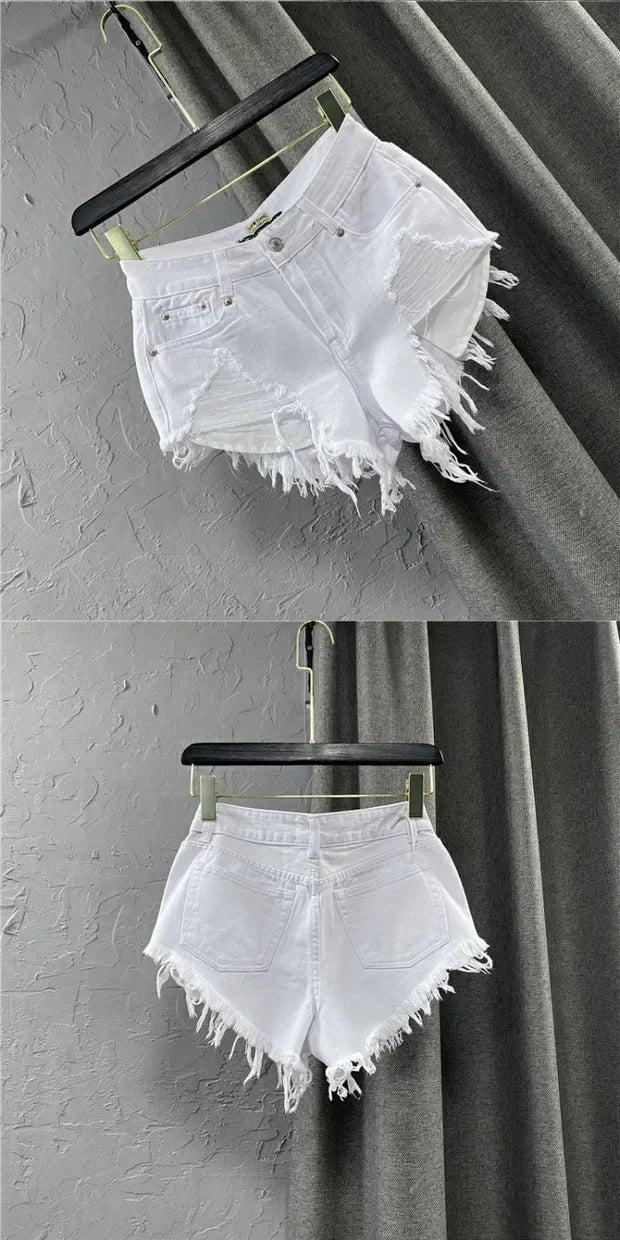 Fashion Korean White Jeans Hole Ripped Low Waist Denim Shorts Women  шорты женский