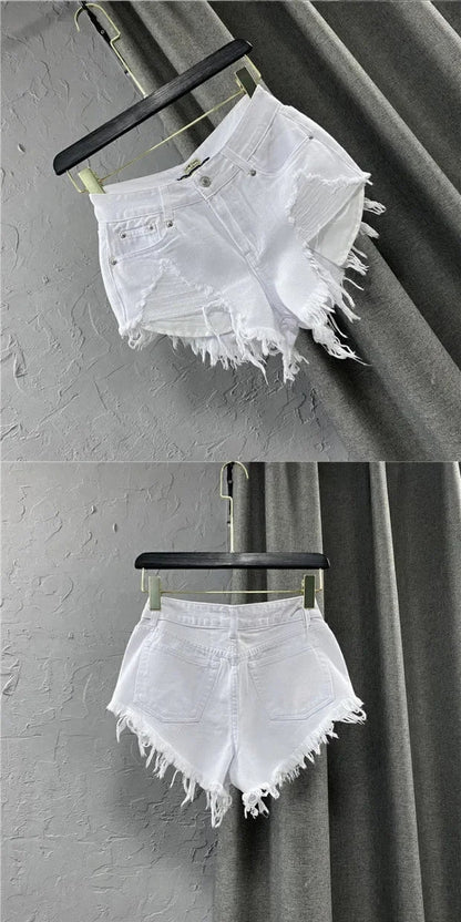 Fashion Korean White Jeans Hole Ripped Low Waist Denim Shorts Women  шорты женский