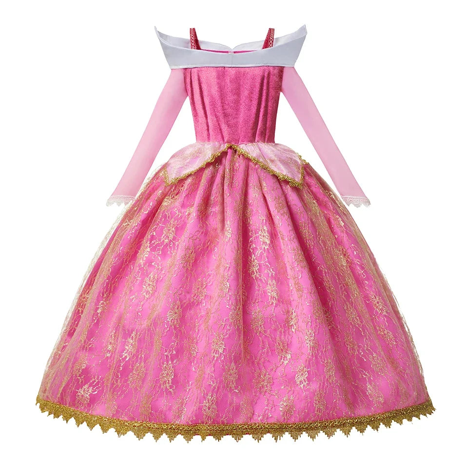 Girl Aurora Princess Dress Children Luxurious Cosplay Costume Rose Pink Briar Rose Outfit Kids Carnival Birthday Party Clothing