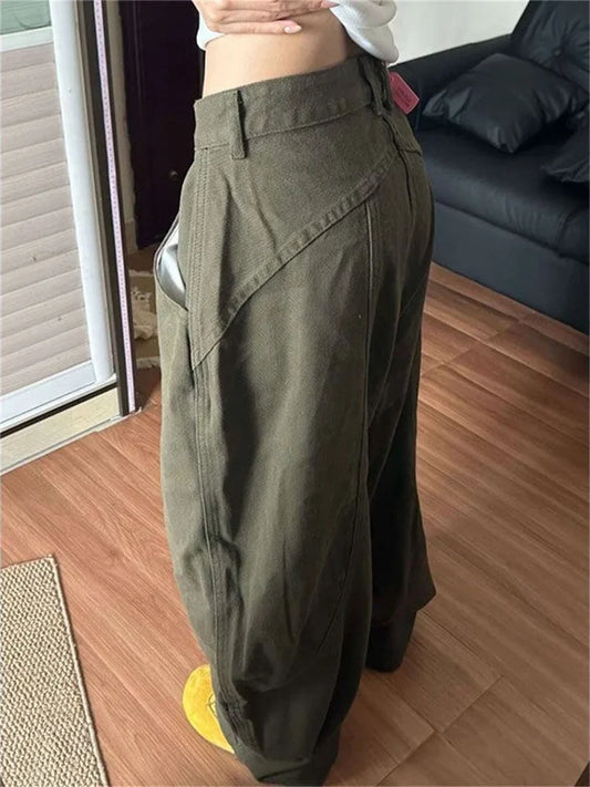 Baggye Jeans for Women Army Green High Waist Loose Vintage Y2k  Long Denim Pants Female Fashion Streetwear Washed Jeans