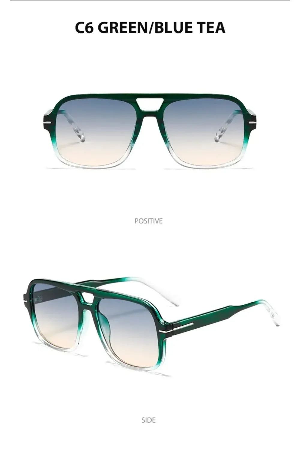 Double Bridge Square Aviator Sunglasses - UV400 Vintage Pilot Style, Retro Classic Sun Glasses for Men Women Unisex