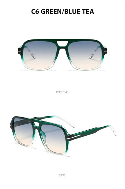 Double Bridge Square Aviator Sunglasses - UV400 Vintage Pilot Style, Retro Classic Sun Glasses for Men Women Unisex