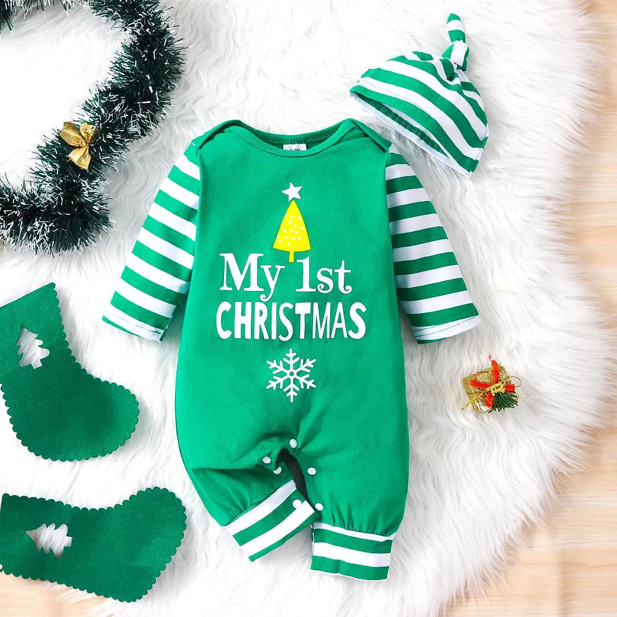 Prowow 0-18M Baby Christmas Costume Cartoon Deer Jumpsuit With Santa Hat Christmas Baby Romper For Newborn New Year Costume
