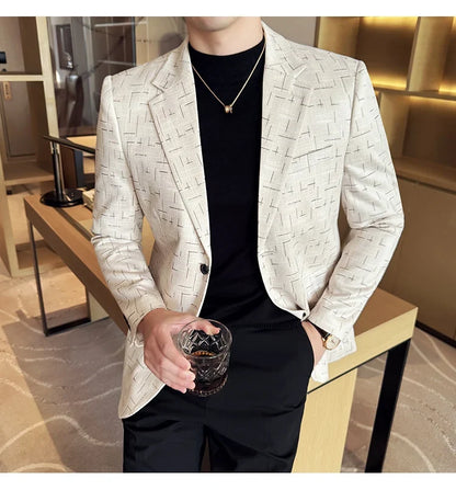 High Quality Jacquard Suit Jacket for Men 2025 Fashion Korean Style Slim Fit Business Casual Wedding Social Dress Coats 4XL-M