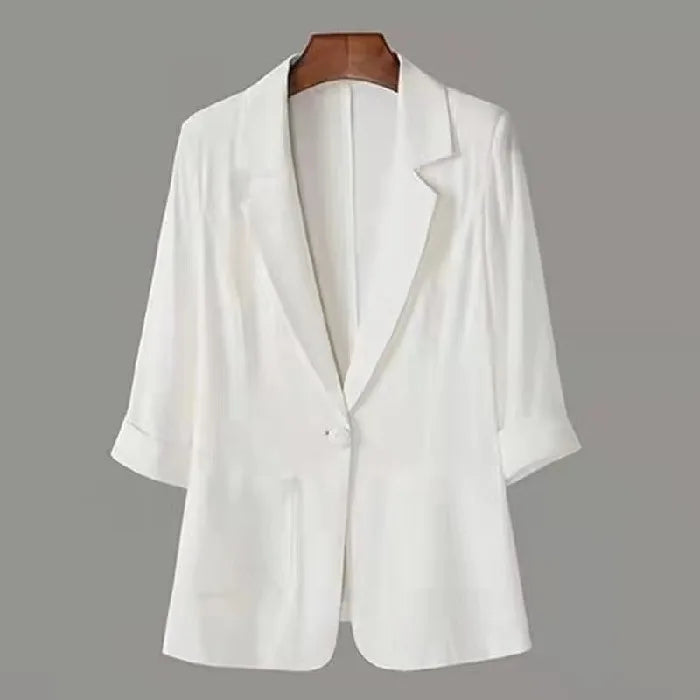 Summer New Sle Women's Linen Suit Jaet Thin Seven-Quarter Sve Drapey Fit Formal Wear Casual Commute Pure Color