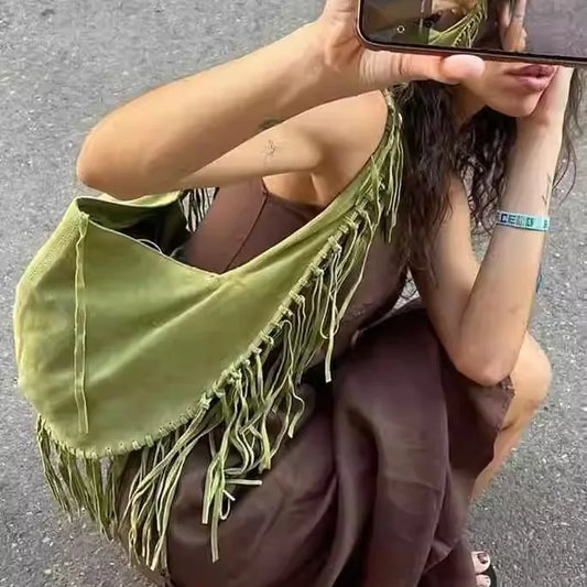 Vintage Suede Hobos Women Shoulder Bags Bohemian Tassel Handbags Large Capacity Tote Bag Autumn and Winter Big Shopper Purses