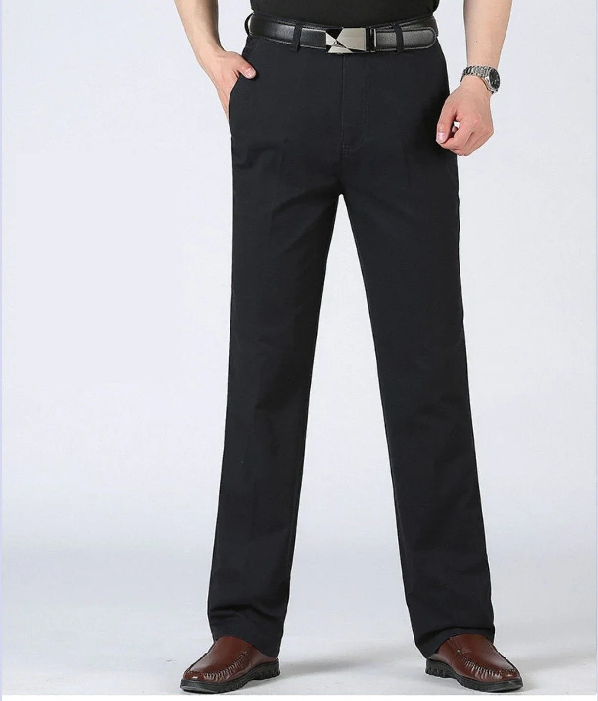 Spring Summer Mens Suit Pants Pure Cotton Business Casual Loose Straight Trousers Khaki Beige Black Formal Dress Pants