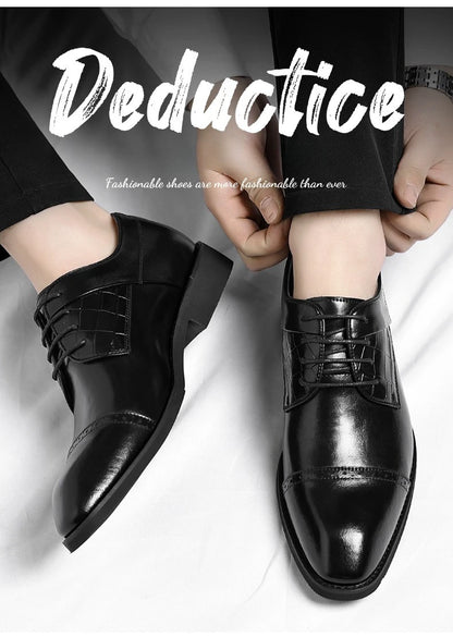 Men's Big Size 39-48 Black Leather Cap-Toe Oxford Shoes New Formal Business Dress Shoes Male Spring Autumn Wedding Shoe for Man