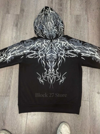 Mens Hoodie Harajuku Y2K Streetwear Lightning Graphic Print Zip Up Hooded Sweatshirt Gothic Punk Loose Fit Glow Unisex Fashion