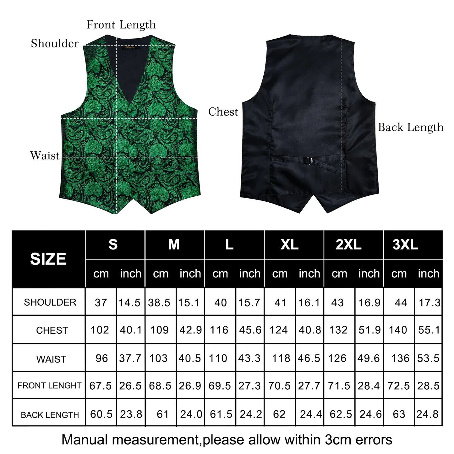 Luxury Green Paisley Solid Silk Suit Vest for Men Wedding Waistcoat Neck Tie Set Party Tuxedo Men Clothing DiBanGu