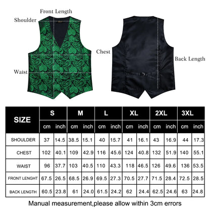 Luxury Green Paisley Solid Silk Suit Vest for Men Wedding Waistcoat Neck Tie Set Party Tuxedo Men Clothing DiBanGu