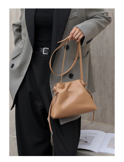Luxury Pleated Cloud Crossbody Bag - Premium Genuine Leather Drawstring Shoulder Purse, Versatile Small Bag for Elegant Lady