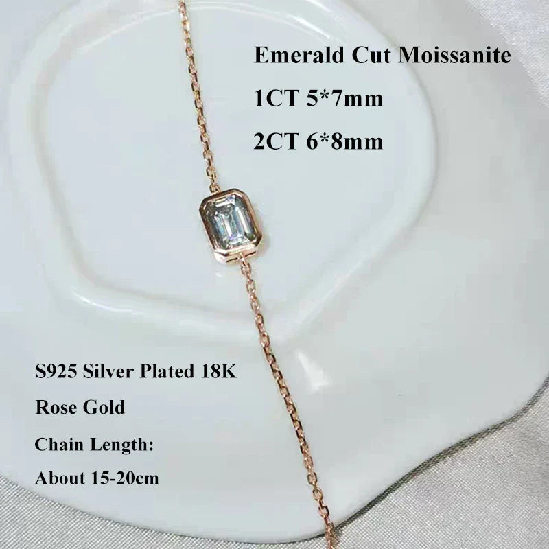Bezel Setting 1/2CT Pear Marquise Emerald Cut Moissanite Solitaire Link Bracelet Women 925 Silver Diamond Party Wrist Chain
