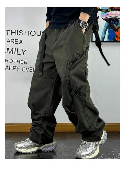 American Streetwear Multi-Pocket Cargo Pants Men High Quality Fashion Baggy Pants Plus Size Black Army Straight-Leg Trousers