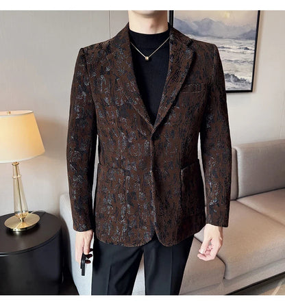 High Quality Plush Jacquard fashion Suit Jacket  Korean Version Slim Fit Business Retro Casual Social Wedding Suit Blazer 5XL-M