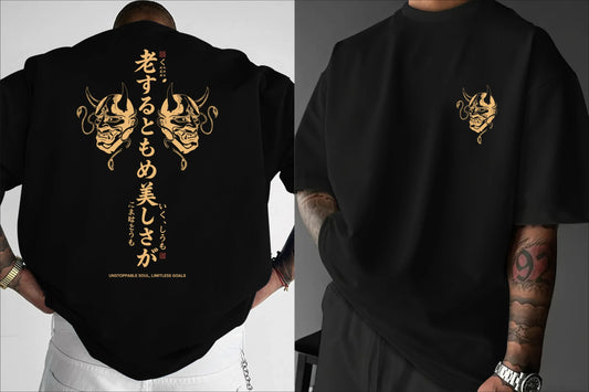 Summer Men's 100% Cotton T Shirt Japanese Style Mask Pattern Print Easy To Care For Fabric Suitable Anime Enthusiasts To Wear