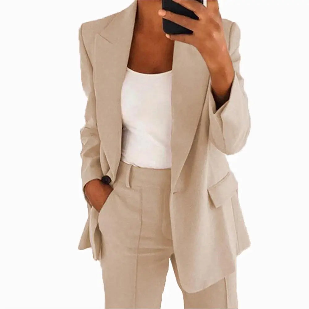 Elegant Slim Fit Suit Jacket And Pants Set for Women 2024 New Fashion Spring Autumn Turn-down Collar High-end Feeling