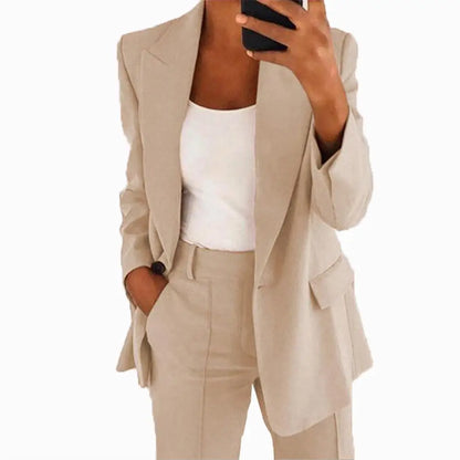 Elegant Slim Fit Suit Jacket And Pants Set for Women 2024 New Fashion Spring Autumn Turn-down Collar High-end Feeling