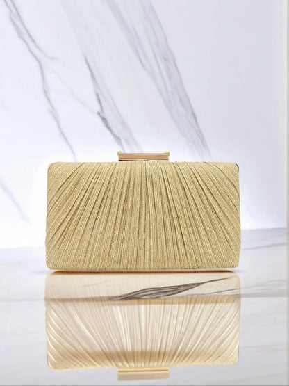 Fashion Women Clutch Bags Ruched Casual  Lady Evening Bags Golden Metal Chain Handbags Bling Sequined Banquet Dinner Prom Holder