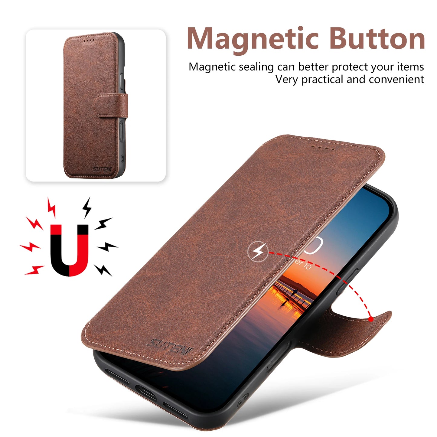 Faux Leather Wireless Charging Card Holder Stand Wallet Magnetic Flip Cover Phone Case For iPhone 17 Pro Max 16 Plus 15 14 13