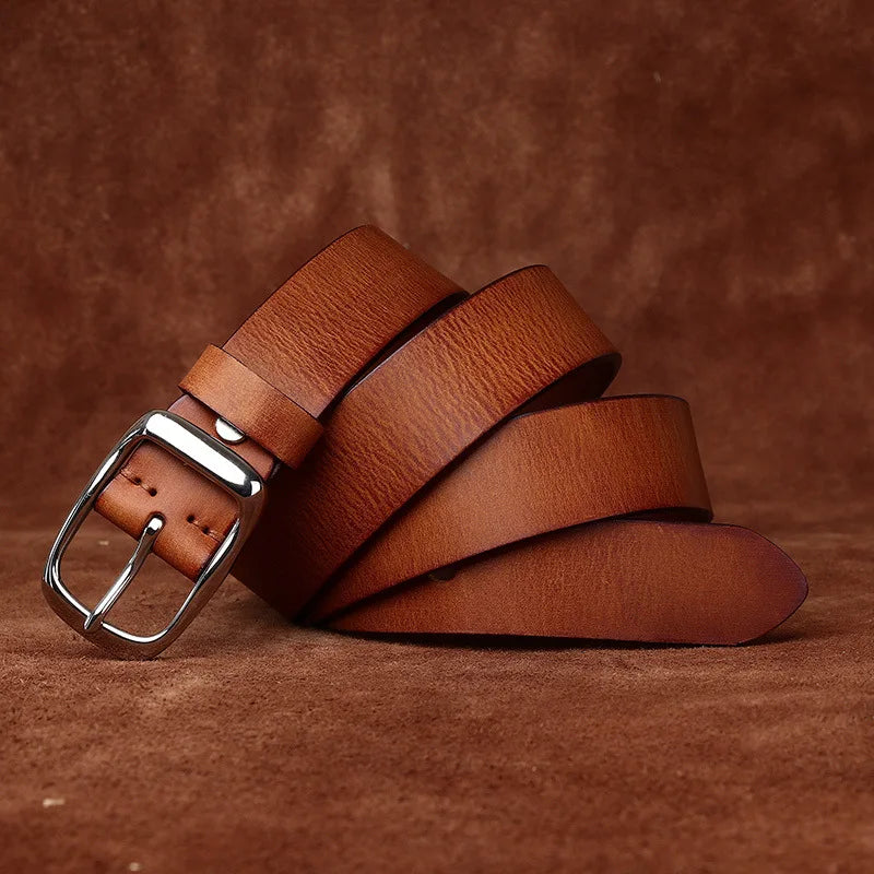 3.3CM Pure Cowhide High Quality Genuine Leather Belts for Men Brand Strap Male Stainless Steel Buckle Business Jeans Cowboy