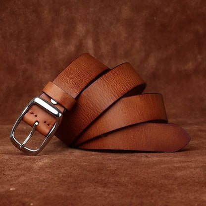 3.3CM Pure Cowhide High Quality Genuine Leather Belts for Men Brand Strap Male Stainless Steel Buckle Business Jeans Cowboy