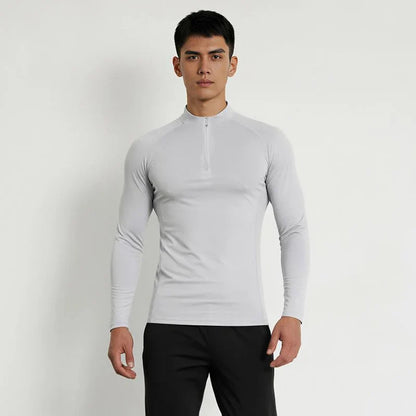 Autumn Winter Outdoor Half-zipper Stand-up Collar Quick-drying Sports Long-sleeved Gym Fitness Running Training Suit T-shirt Men