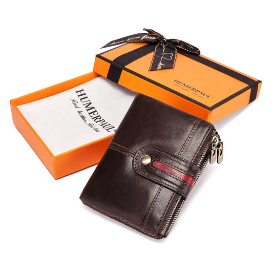 Portefeuille Décontracté en Cuir Véritable pour Homme, Blocage RFID, Porte-cartes de Crédit avec Poche Zippée pour la Monnaie, Petit Sac à Main Homme