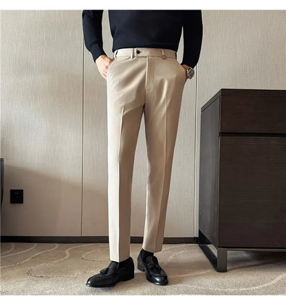New Lnvisible Elastic Waistband Design Men Business Casual Pants High Quality Solid Slim Office Social Dress Suit Pant Oversized