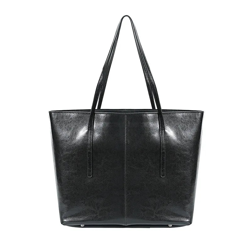 New Coffee Women Handbag 100% Genuine Leather Ladies Shoulder Purse Ladies Black Tote Bag Large Capacity Shopper Bags Brown