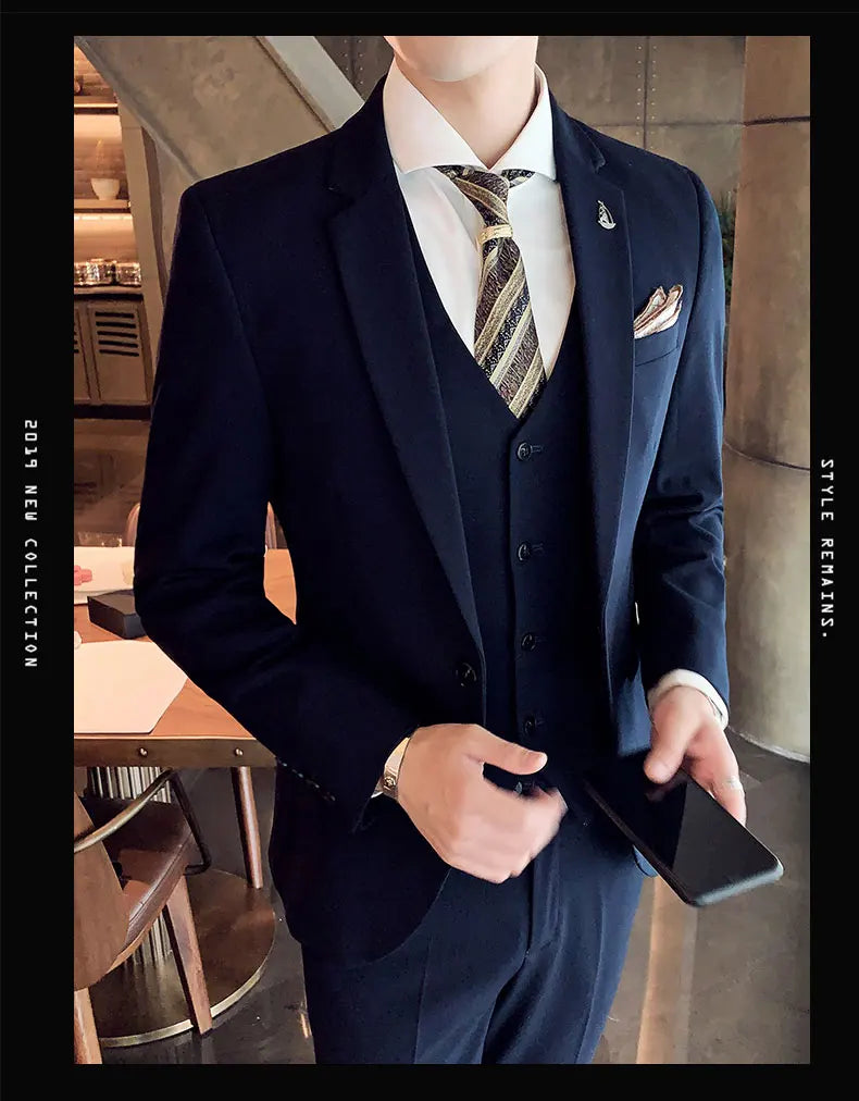 Men's 2025 Three-Piece Suit Set Casual Business Wedding Banquet Outfit Handsome M-4XL Stylish Combination with Vest And Trousers