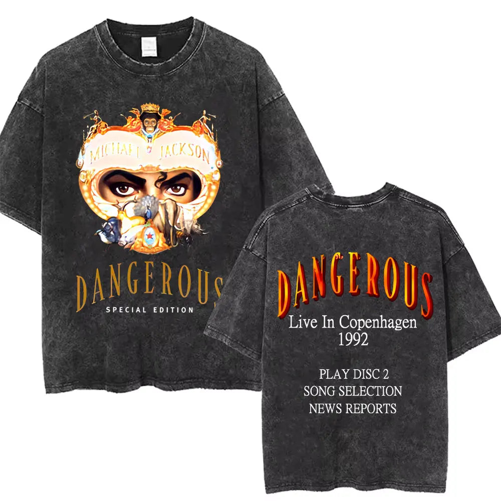 Washed Vintage Michael Jackson Face Graphic T-shirt Men Women Classic Retro Gothic Rock T Shirts Male Hip Hop Oversized T-shirts